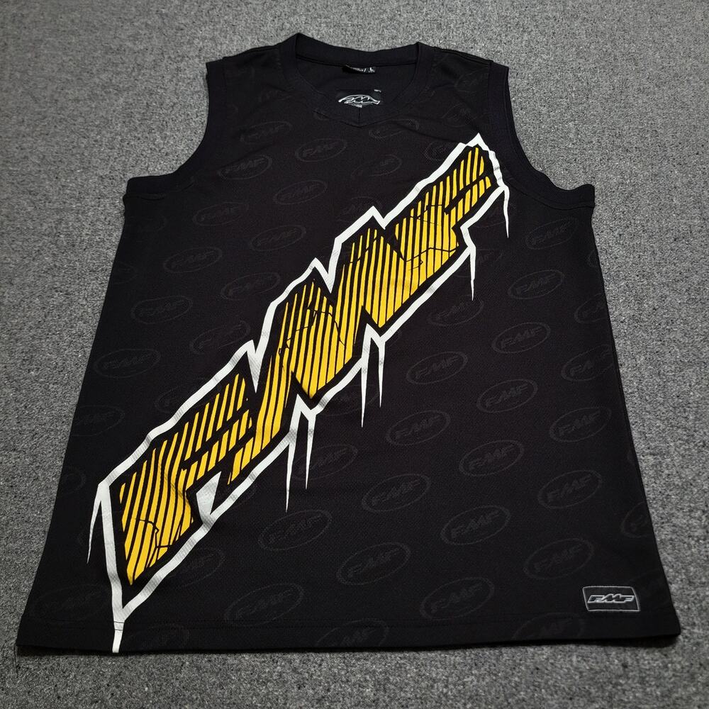 Vintage Y2K FMF Shirt Mens Large Black Yellow AOP Flying Machine Factory Jersey